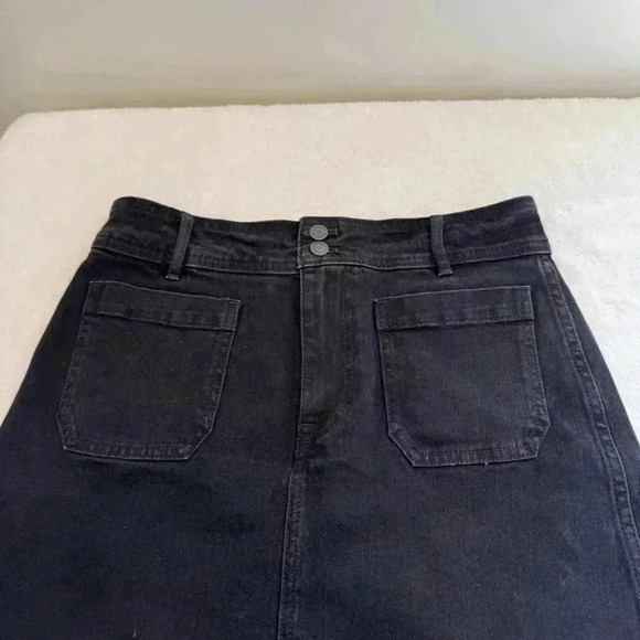 Madewell Black Denim Skirt Rigid A-Line distressed bottom size 2 - Picture 5 of 12